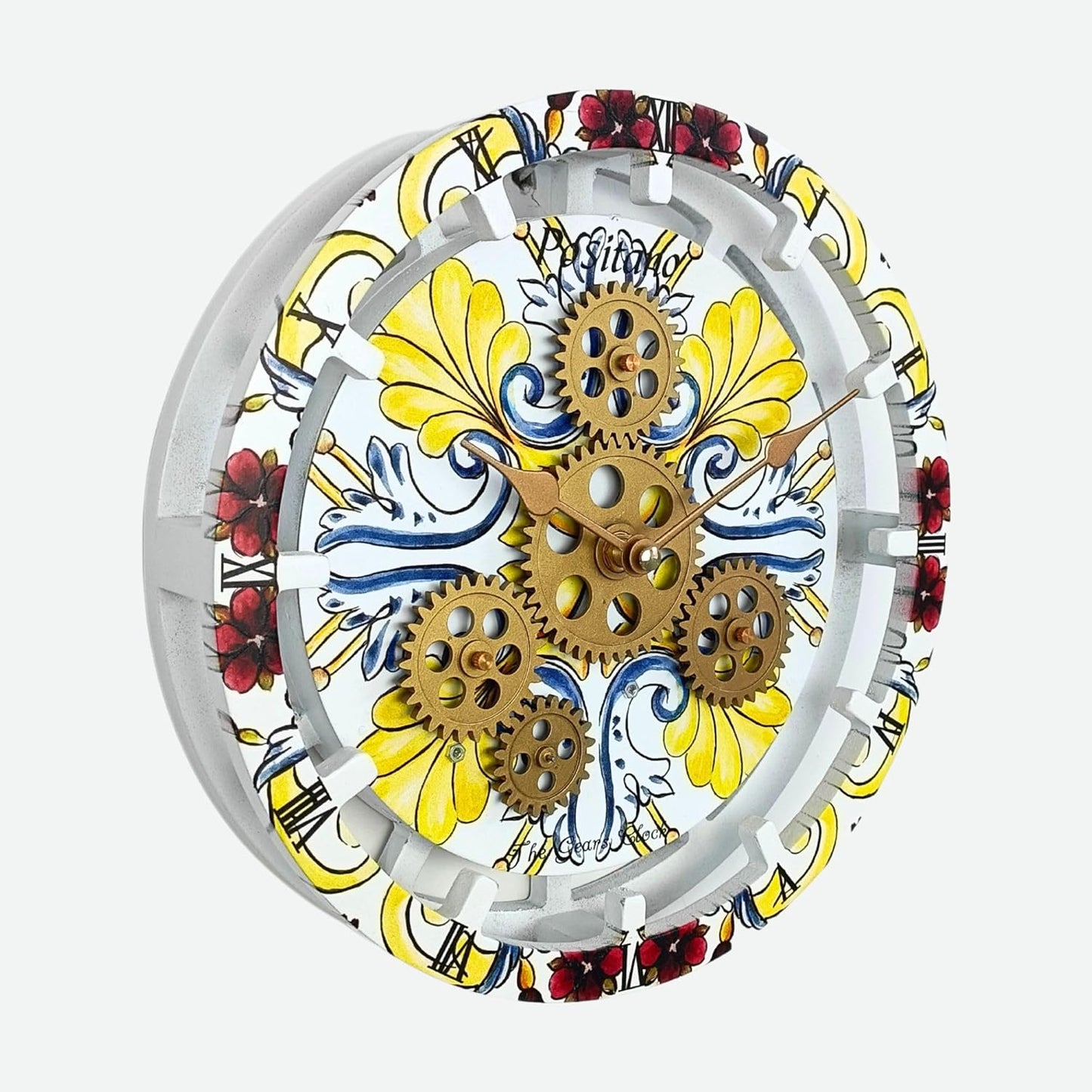 The Gears Clock Wall Clock Italy Collection with Moving Gears (Positano, 10 inch Round)