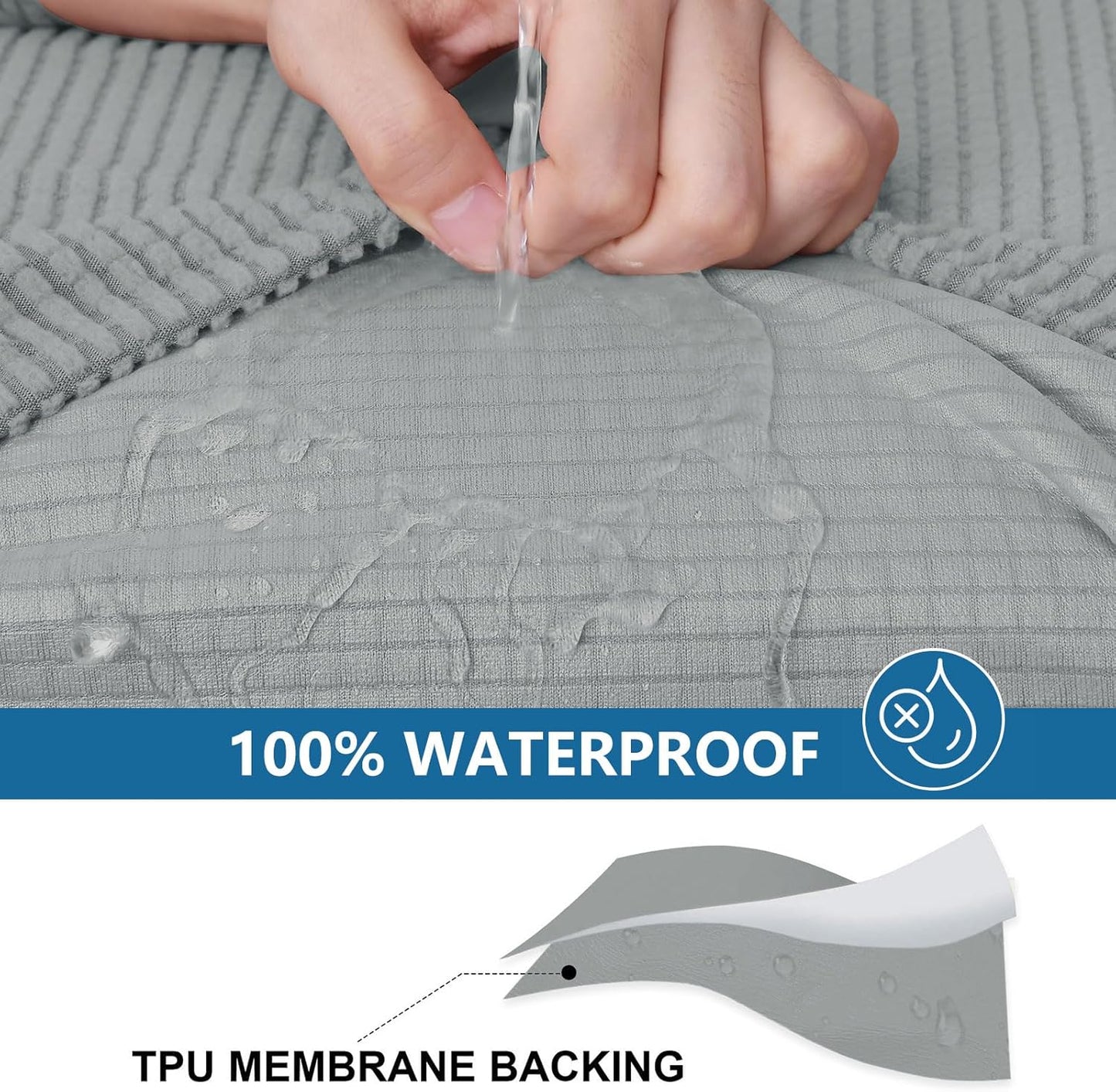 hyha Waterproof Couch Cushion Covers, Sectional Sofa Cushion Slipcovers L Shape, Thick Stretch Jacquard Fabric, Washable Chaise Lounge Cover with Elastic Bottom (1 Piece for Chaise, Light Grey)