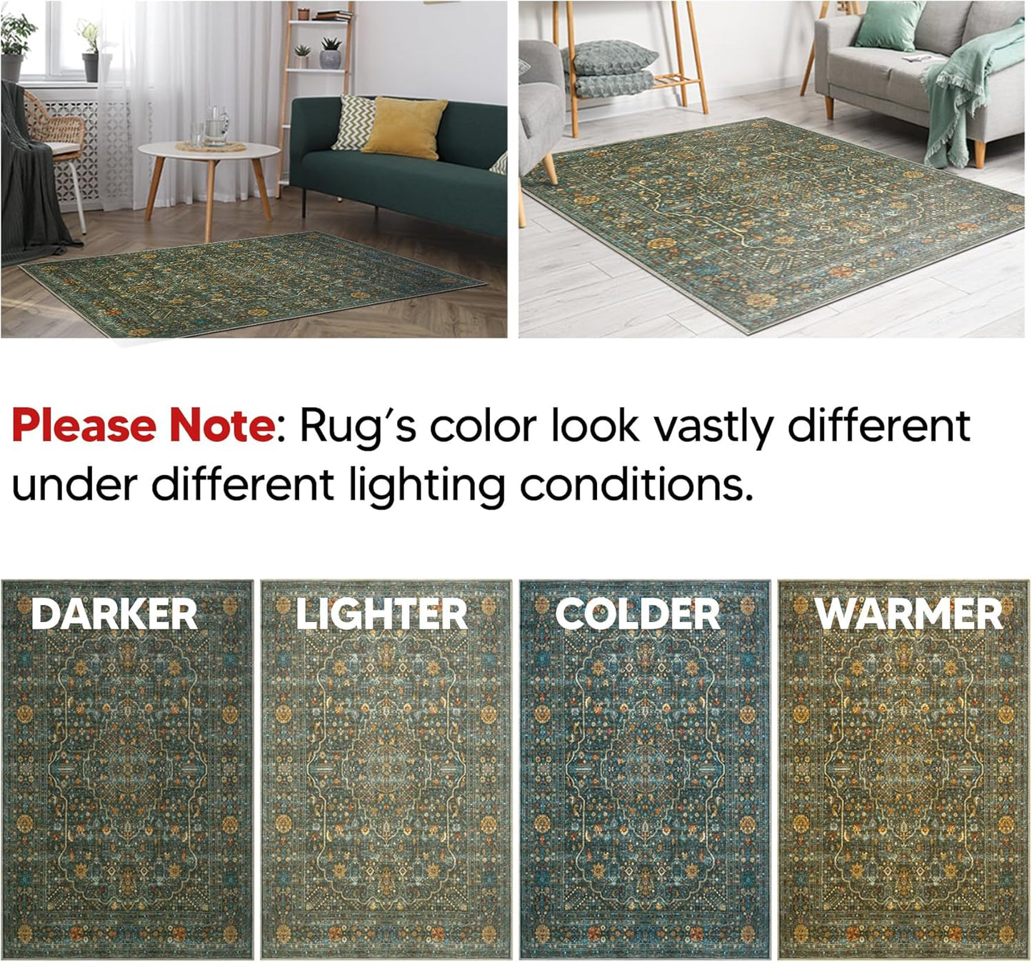 Keen Home Design 2x12 Rug - Machine Washable Runner Rug with Non-Slip Backing, Ideal for Hallway, Entryway, Kitchen, Laundry Room - Vintage, Easy Clean, Durable, Low Pile - (2'6" x 12')