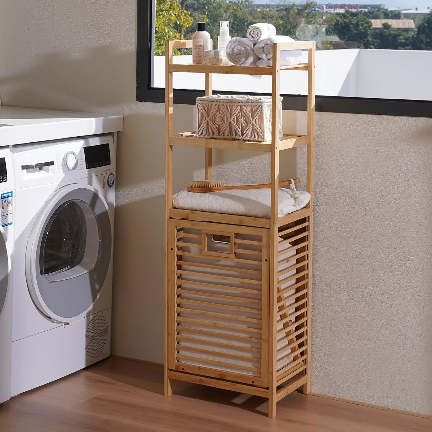 Laundry Hamper with 3 Tier Shelves & Tilt Out Basket, Laundry Baskets Organizer Hampers Bathroom Storage Shelf for Laundry Room, Bathroom, Guest Room (3-Tier Small)