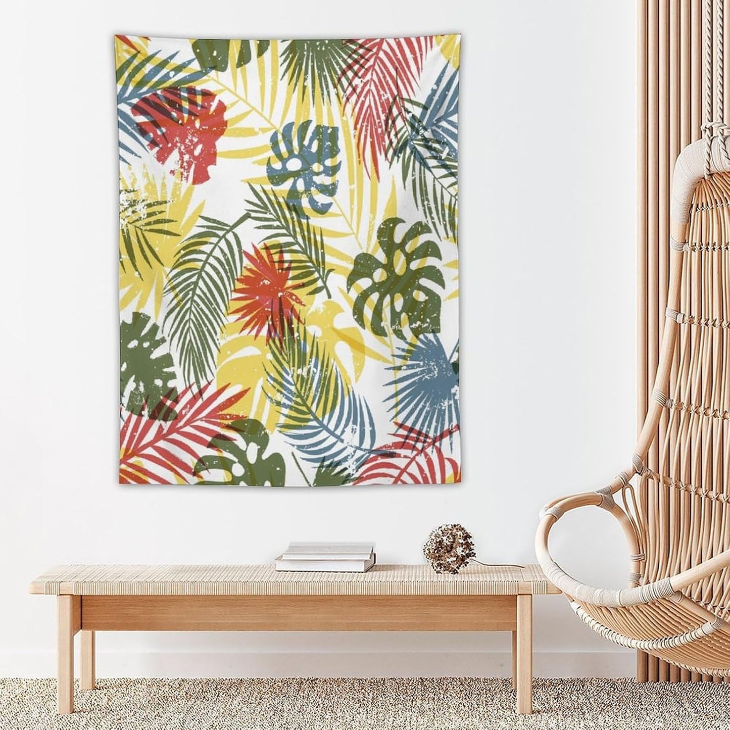 ICMOLYYENLO Boho Green Leaves Tapestry, Mid Century Abstract Tropical Palm Leaves Modern Minimalist Geometric Wall Hanging, Neutral Home Decor Art for Living Room Bedroom Dorm 40x60 Inch