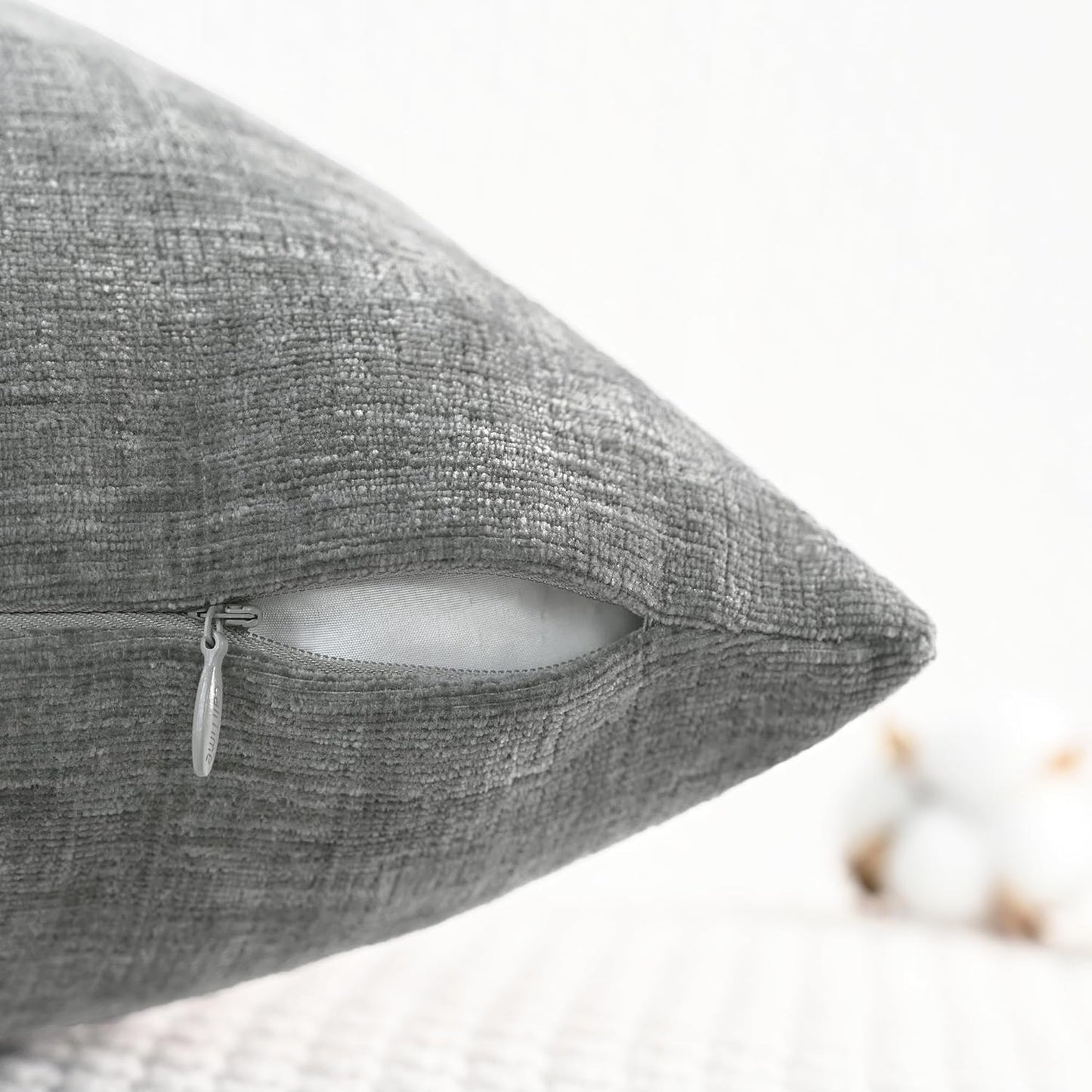 CaliTime Throw Pillow Covers Decorative 16 X 26 Inches Pack of 2 Cozy Chenille Cushion Cases for Couch Sofa Bed Living Room Home Medium Grey