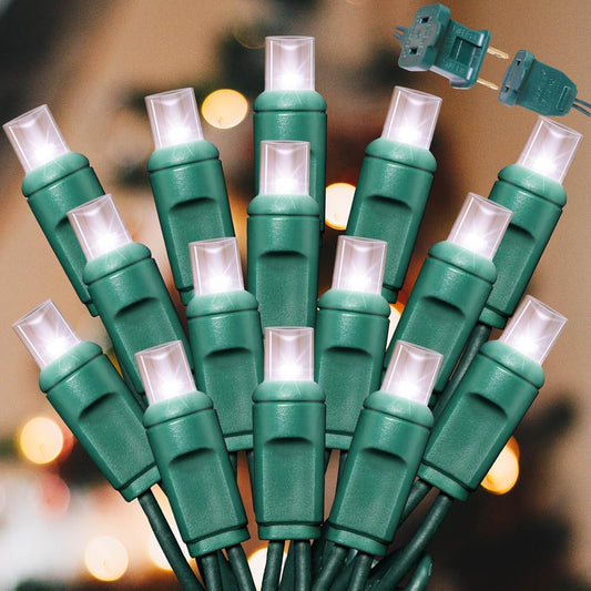 100Count (2pk of 50L) String Lights, LED Christmas Lights, 6" SPACING,Green Wire,White