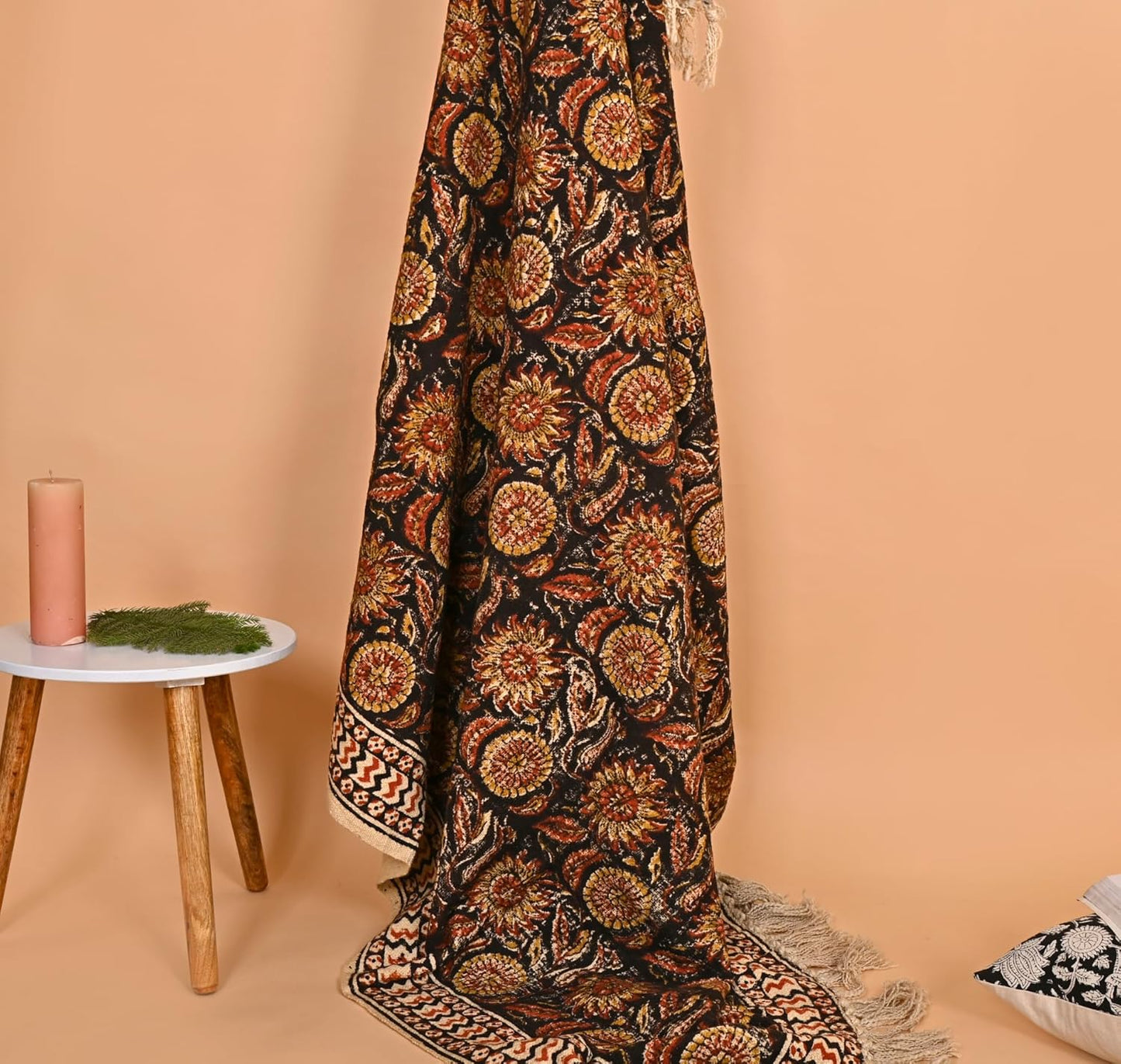 Bohemian Mud Cloth Handmade Throw with Tassels - 120x180 CM Handblock Printed Floral Cotton Blanket, Soft Handloom Sofa Throw for Living Room, Bed, Couch & Home Décor