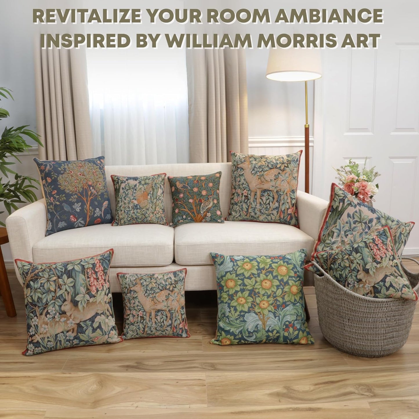 Charlotte Home Furnishings Decorative Tapestry Pillow Cover 19x19 in, Beige Arabesques Couch Pillow Cover, French Country Square Cushion Cases for Living Room Home Decor, Soft Cotton Jacquard Woven