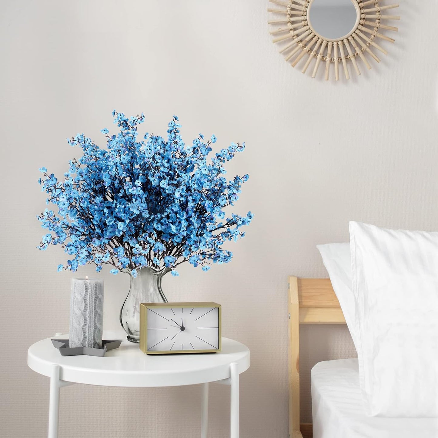 Sggvecsy 15 Pcs Babys Breath Artificial Flowers Gypsophila Bouquets Bulk Real Touch Fake Silk Flowers for Home Wedding DIY Floral Arrangement Kitchen Table Centerpiece Decoration (Blue with Purple)