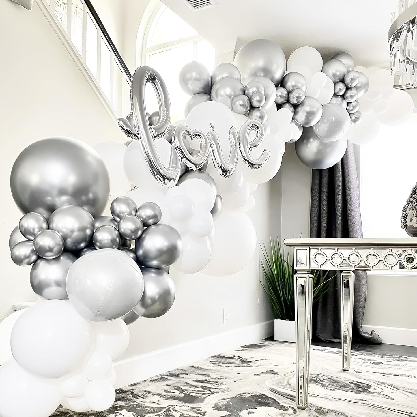 130pcs Metallic Silver Balloons Different Sizes 18" 12" 10" 5" Chrome Silver Balloon Garland Arch Kit for Graduation Birthday Baby Shower Wedding Anniversary New Year Party Decorations