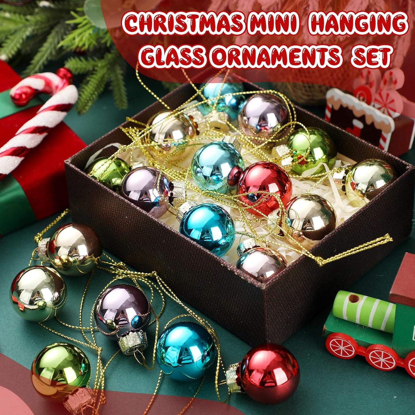 Tioncy 32 Pcs 1 Inch Mini Glass Christmas Ornaments Balls Shiny Christmas Balls Tiny Tree Hanging Decoration Small Colorful Ball Pendant for Xmas Party Supplies(Macaron Color)