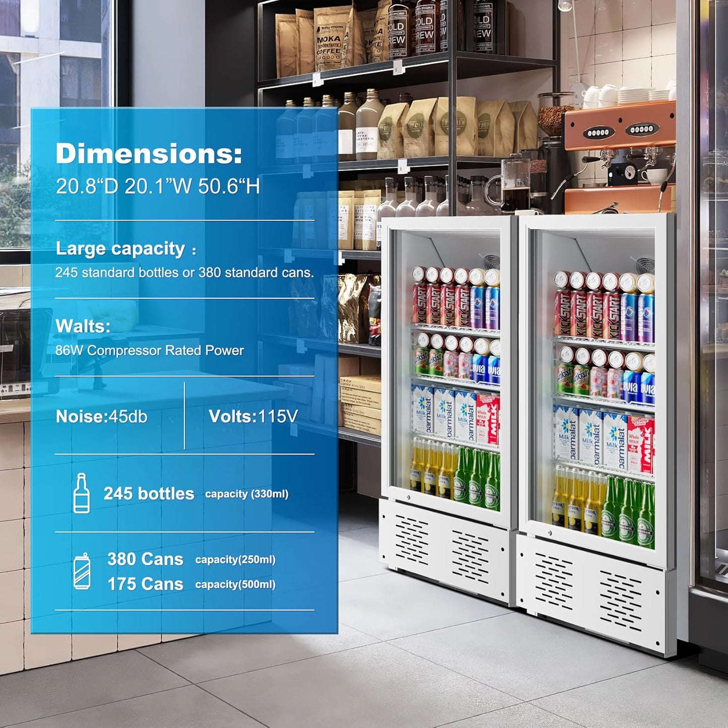 6.5 CUFT Commercial Beverage Refrigerator Glass Door Display Cooler Drink Beer Milk Fridge for Bar Restaurant Office