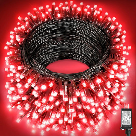 197FT 600 LED Christmas Lights Outdoor, Plug in Christmas Tree Lights 8 Modes, Waterproof String Twinkle Lights for Indoor Room Patio Yard Fence Party Wedding Holiday Decorations, Red