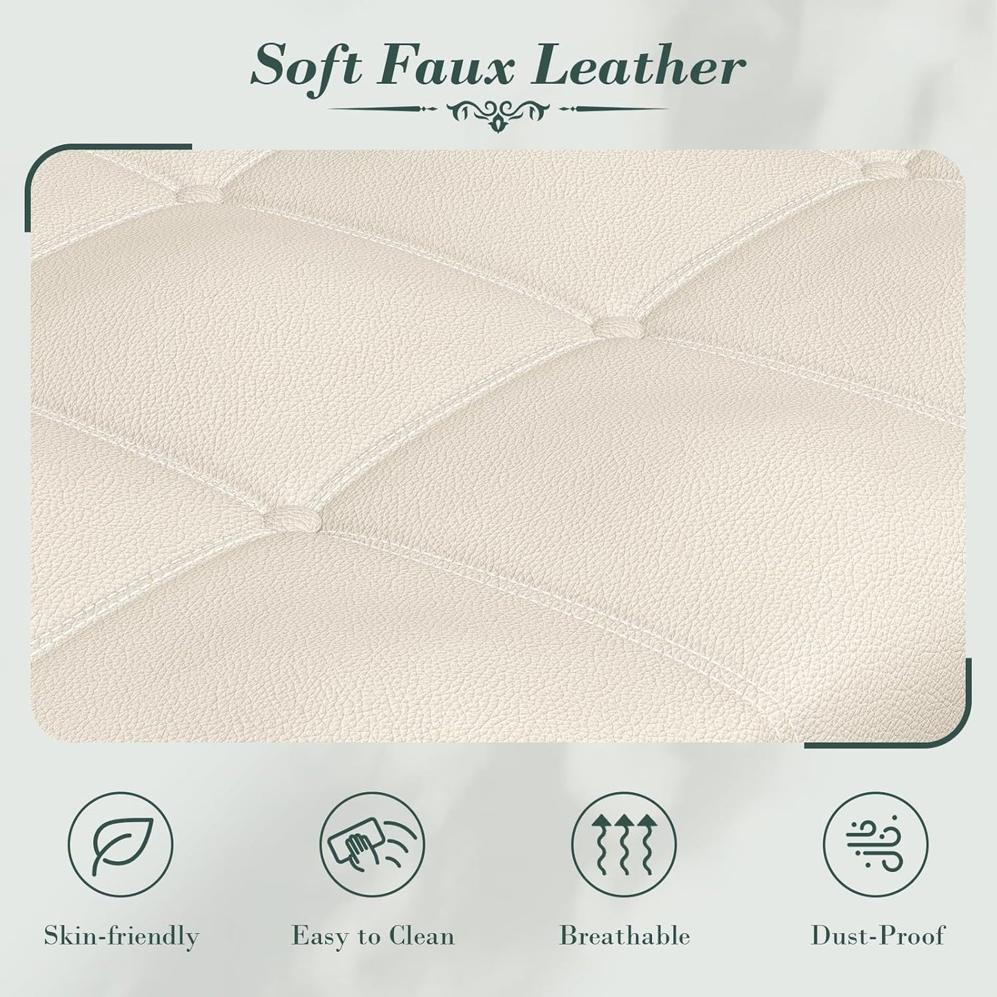 Apicizon 51”Storage Ottoman Bench, Soft Faux Leather Indoor Bench with Rolled Arm and Vintage Rivets, Large Storage Chest for Bedroom, Living Room, Entryway，Beige+Natural Legs