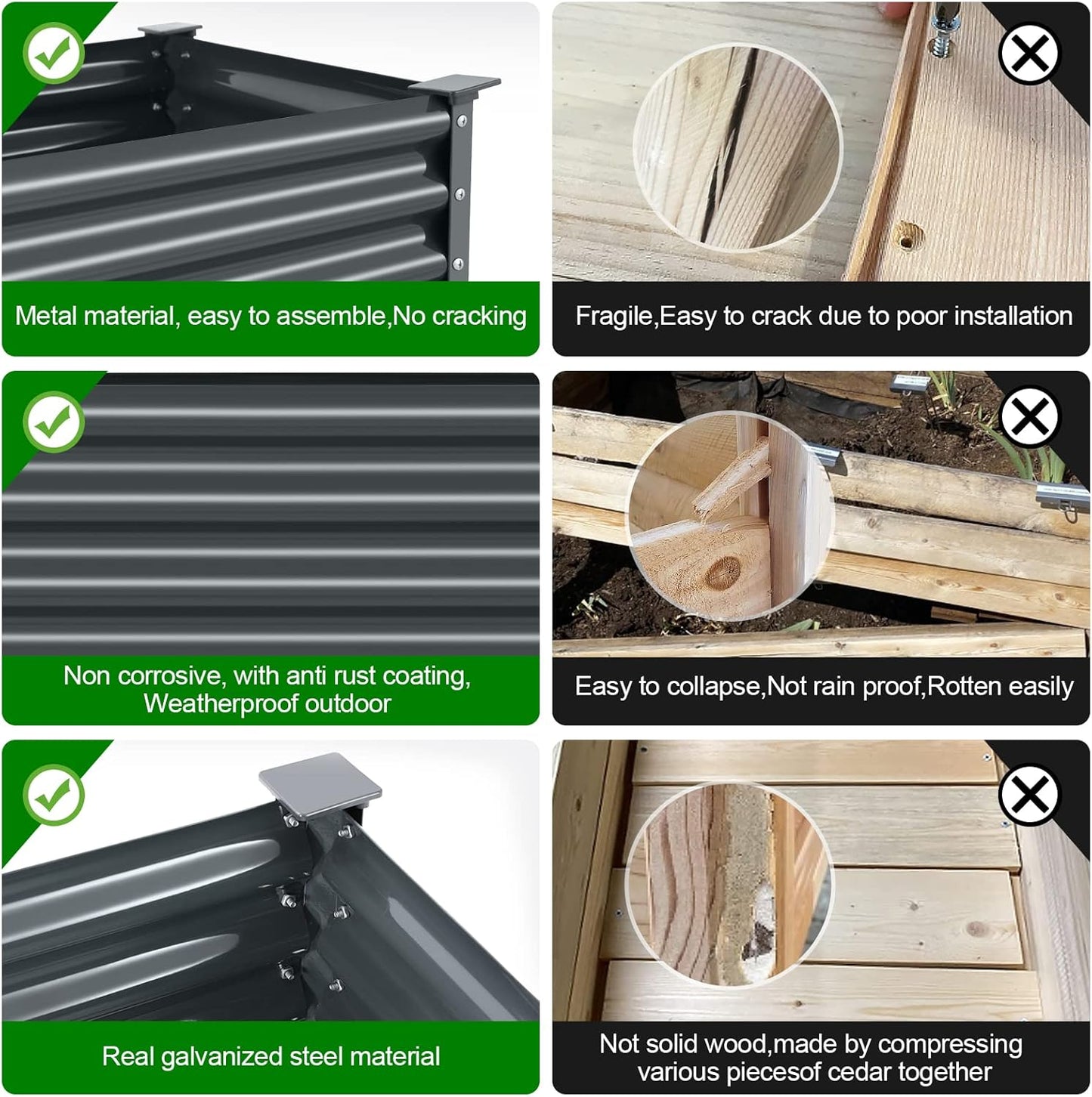 Land Guard Galvanized Raised Garden Bed with Legs, 48×24×32in Large Metal Elevated Raised Planter Box with Drainage Holes for Backyard, Patio, Balcony, 400lb Capacity(Grey)……