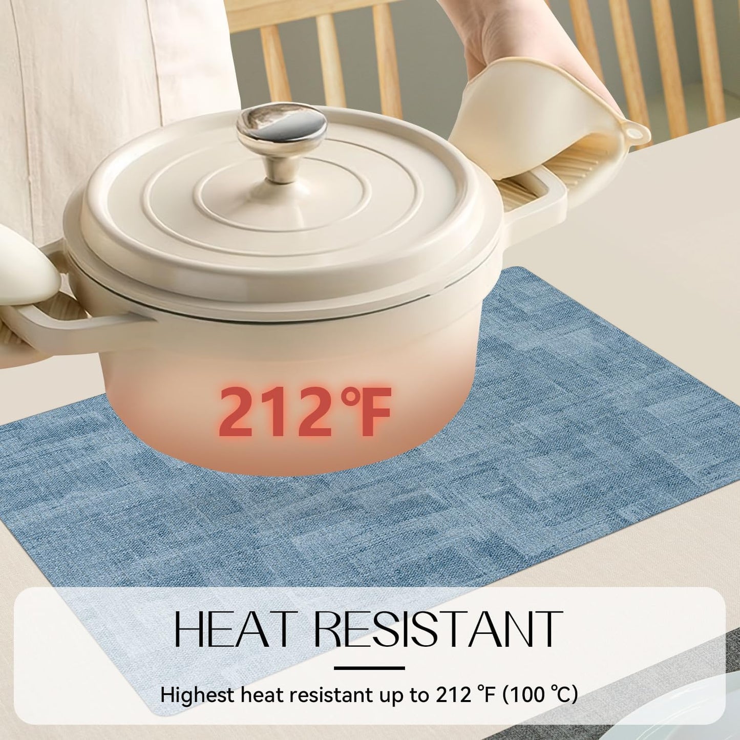 Romanstile Reversible Vinyl Placemats Set of 6, Faux Leather 100% Waterproof Oil-Proof Wipeable Place Mats, Heat Resistant Dual Sided Table Mats for Kitchen/Dining/Party (Grey Sky Blue, 12 x 17 Inch)