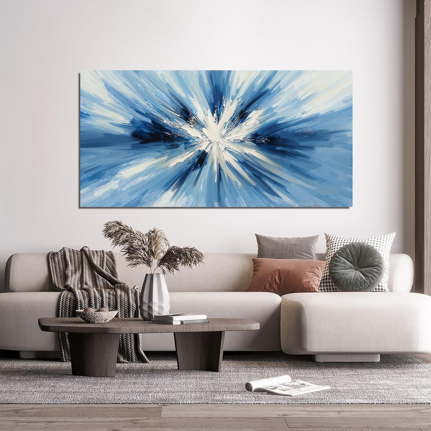 Canvas Wall Art Decor Wall Pictures for Living Room Abstract Canvas Art Wall Decor Large Blue White Wall Art Prints Modern Minimalist Wall Art Decorations Bedroom Home Aesthetic Wall Art Decor 24"X48"