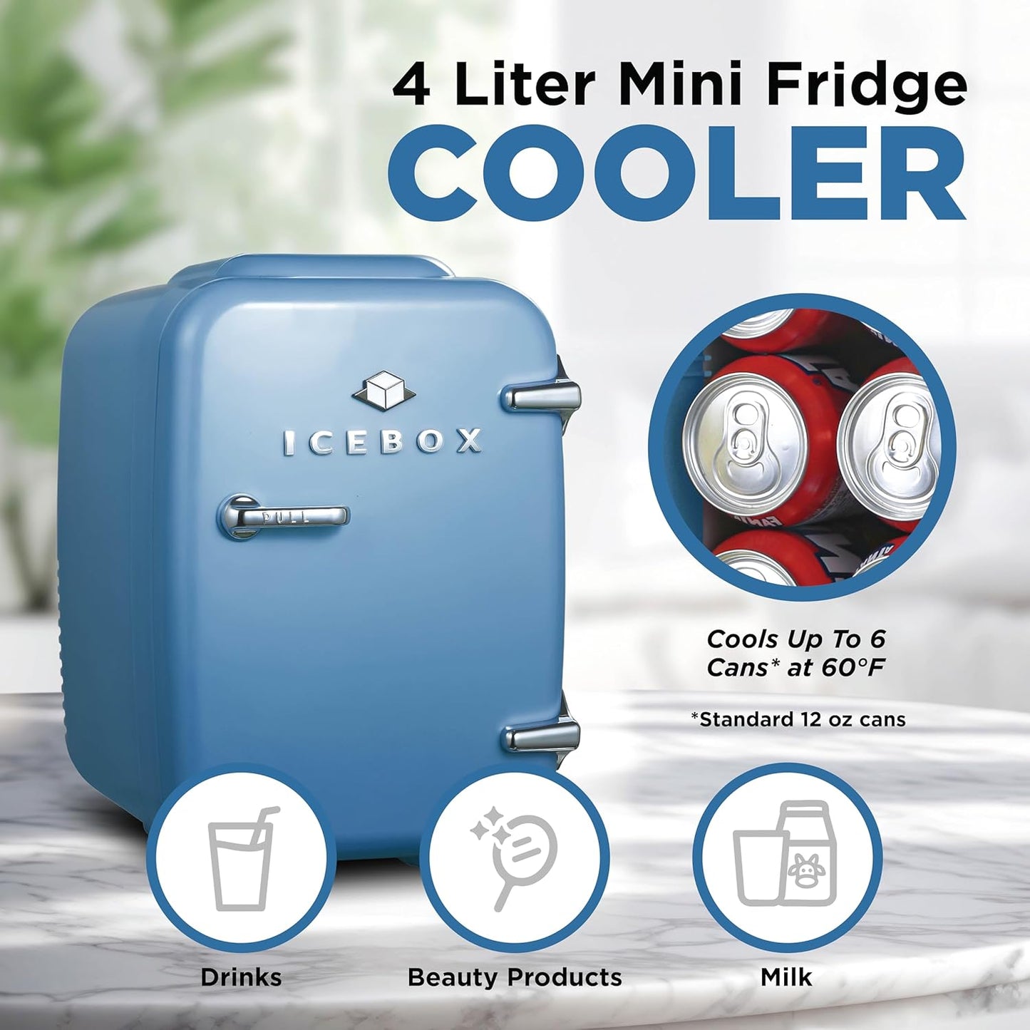 IBMF4SLT Fridge for Bedroom, Skincare, Portable Cooler & Warmer for Makeup, for Office & Home Refrigerator, Mini (4 L / 6-Can), Slate Blue
