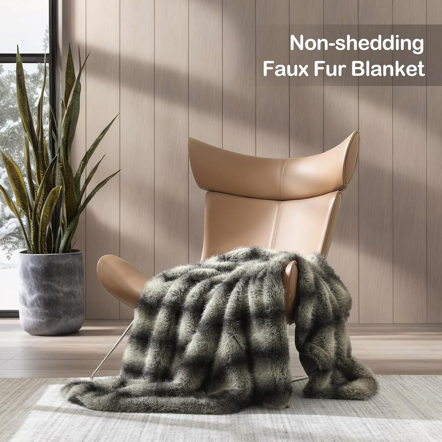 HORIMOTE HOME Luxury Faux Fur Throw Blanket, Non-Shedding 50"x60" Fur Blanket Throw, Ultra Soft Blankets for Bed, Couch and Sofa, Premium Soft, Thick Fluffy Throws, Gray Black Stripes