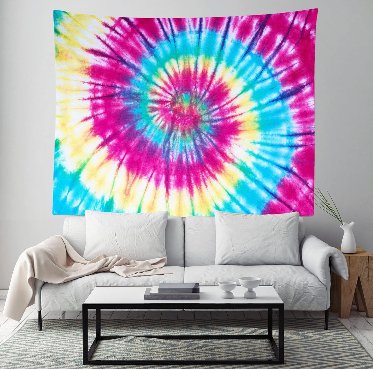 BELECO Tie Dye Tapestry Wall Hanging Fabric 92x70 Inch Colorful Spiral Tie Dye Tapestry Hippi 60s Themed Party Decorations Rainbow Tapestry Art Wall Decor for Bedroom Aesthetic Living Room Dorm
