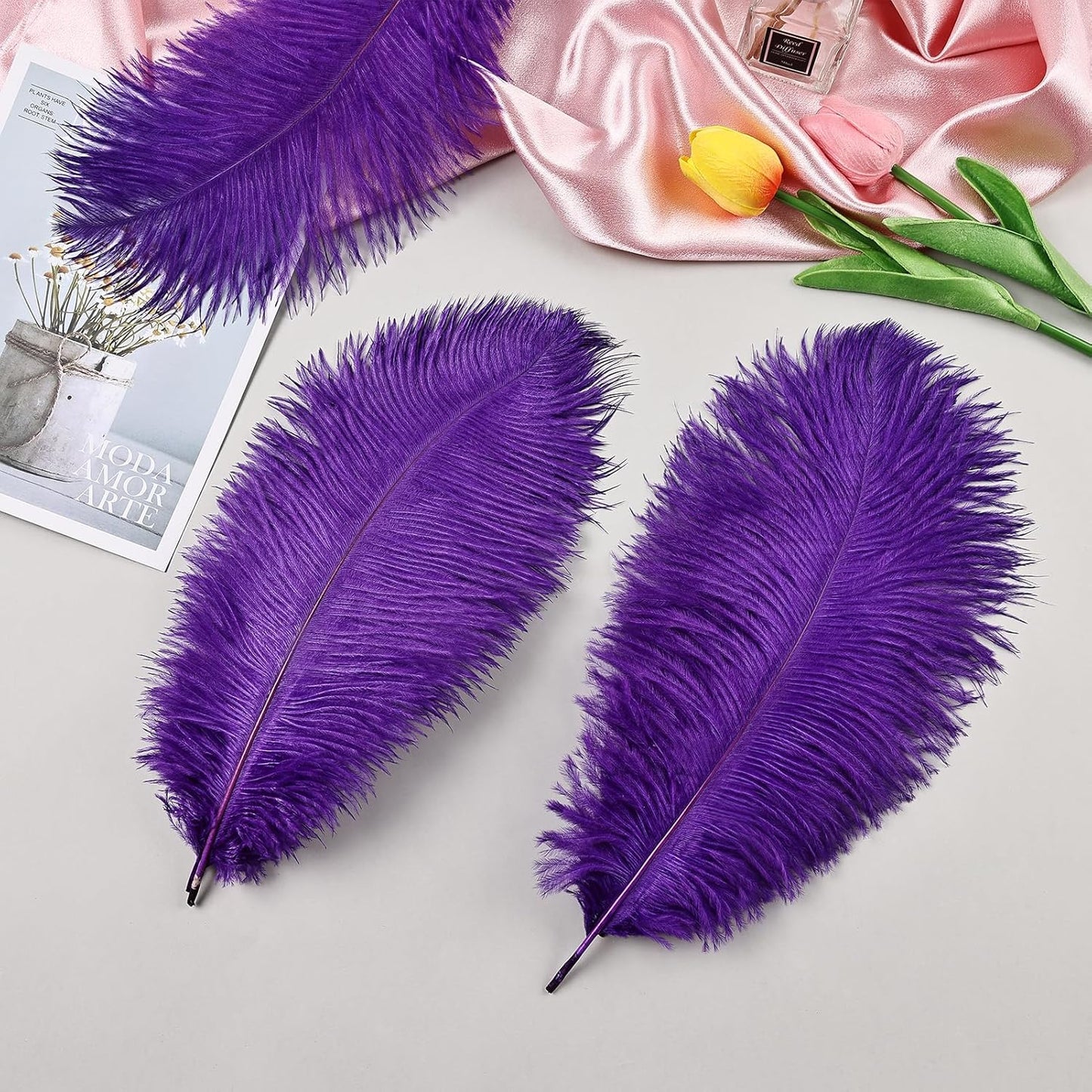 THARAHT Purple Ostrich Feathers 12pcs Natural Bulk 10-12Inch 25cm-30cm for Crafts Wedding Party Centerpieces Halloween and Decoration Feather