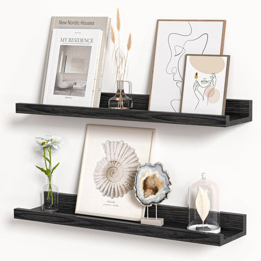 Floating Shelves for Wall, Picture Ledge Shelf 24 Inch Solid Wood Set of 2, Rustic Wall Shelves with Lip, Kids Bookshelf, Photo & Picture Live Edge Floating Shelves for Bedroom, Living Room, Kitchen