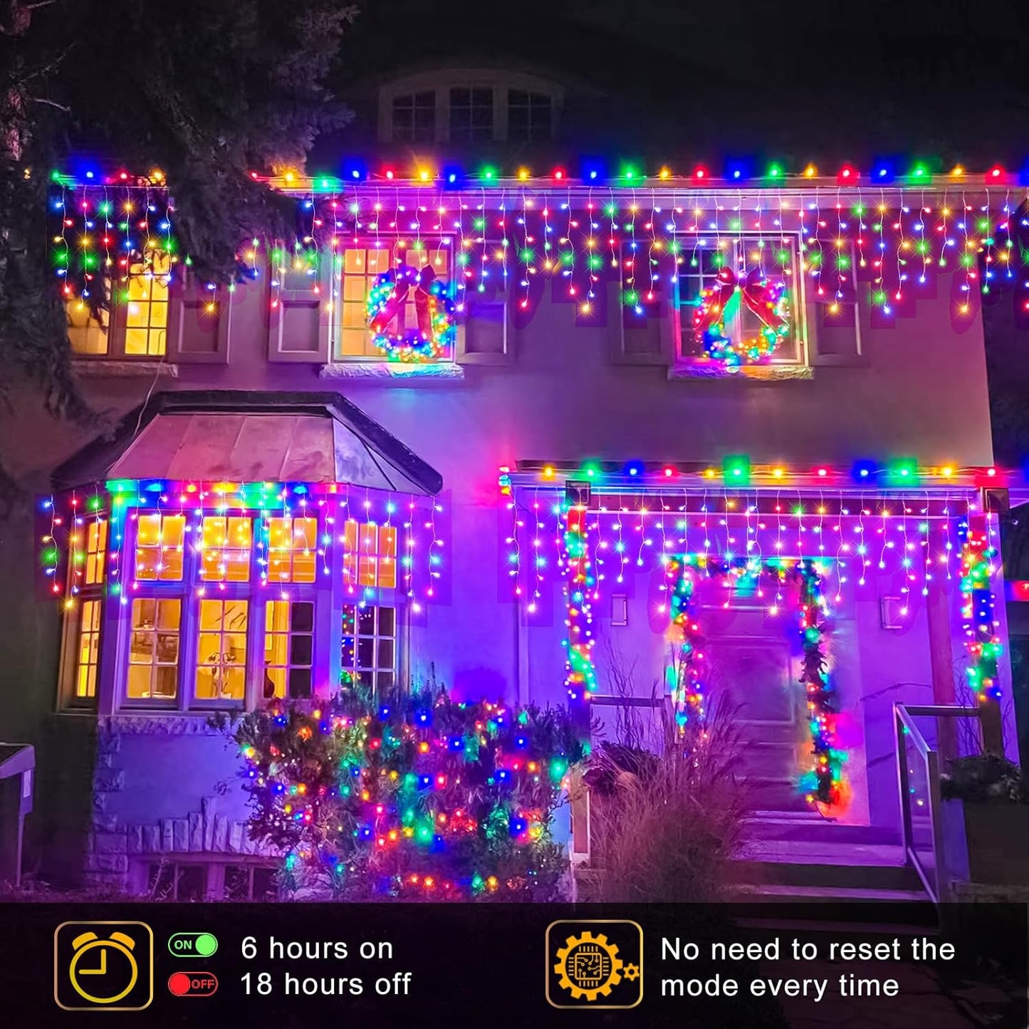 Icicle Lights for Outside, 16.5FT 200 LED Icicle Christmas Lights with 8 Modes Waterproof, Plug In Curtain String Light for Indoor Outdoor Bedroom Patio Party Wedding Decorations, Multicolor