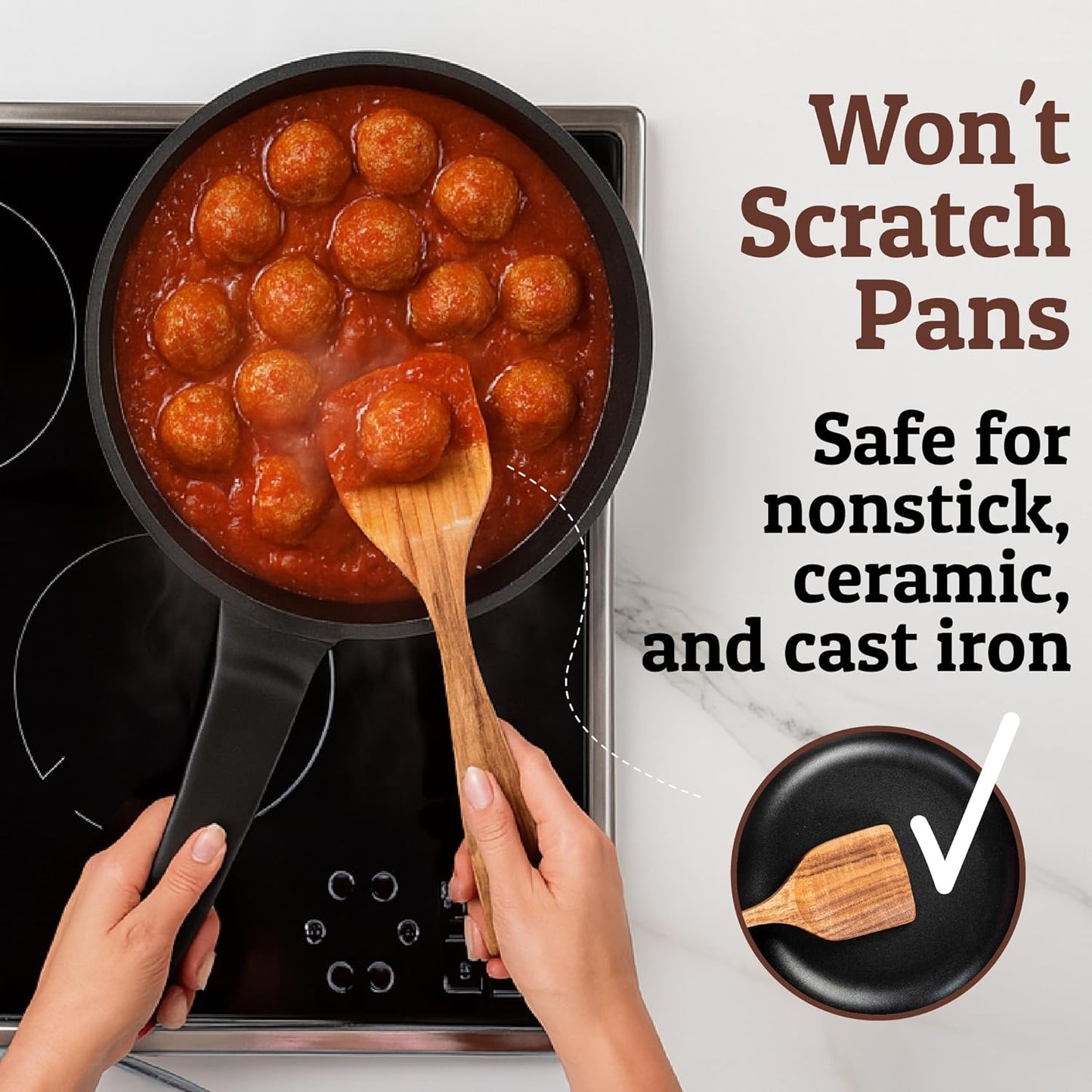 PriorityChef Premium Wooden Spoons for Cooking - 10pc with Spoon Rest and Hanging Hooks, Smooth Finish Teak Wooden Utensil Set, Heat-Resistant & Nonstick Safe, Ideal for Gifting