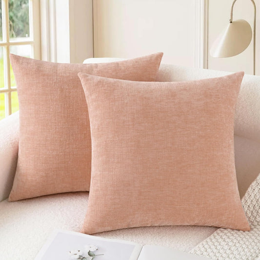 CaliTime Throw Pillow Covers Decorative 22 X 22 Inches Pack of 2 Cozy Chenille Cushion Cases for Couch Sofa Bed Living Room Home Dusty Pink