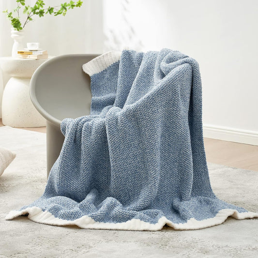 Snuggle Sac Blue Throw Blankets for Couch, Reversible Super Soft Warm Blankets Cozy Knit Blanket Fuzzy Plush Throws for Sofa, Bed, Gift, Heather Blue, 50 x 60 inches