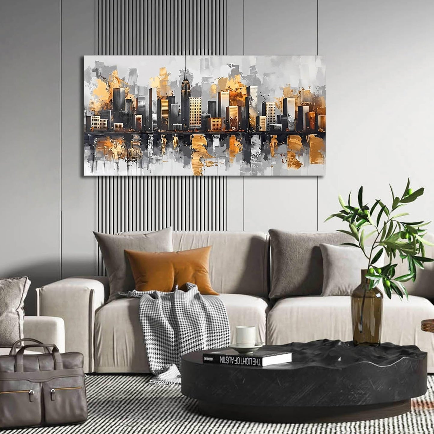 Ouzzlie Gold Artwork Vintage Wall Art City Poster Pictures for Wall Black Art for Home Kitchen 20"x 40"