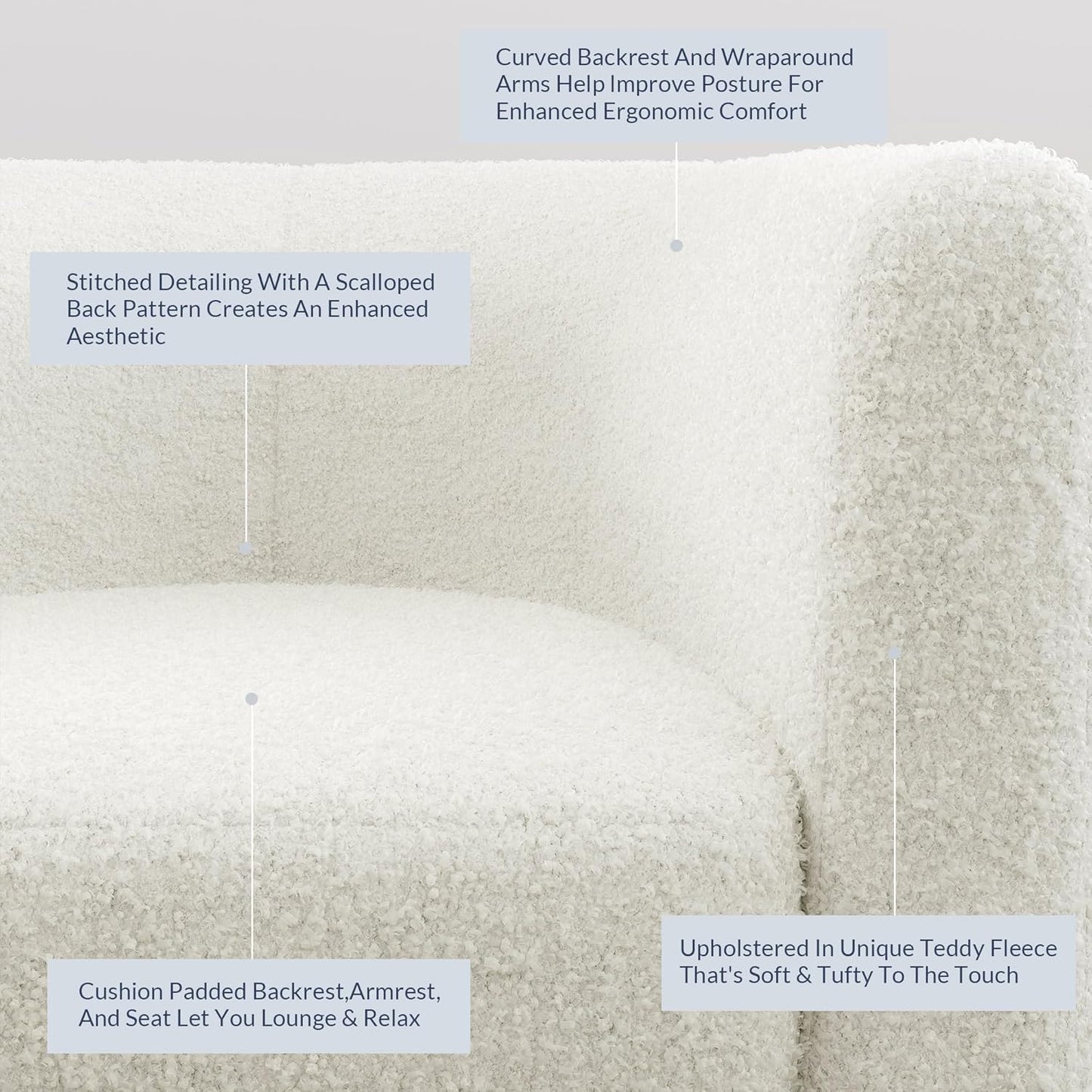 BELLEZE Accent Barrel Chair, Linen Round Chair Club Tub Sofa Corner Chair with Flared Legs and Cozy Soft Padding for Living Room Bedroom Waiting Room - Teddy White