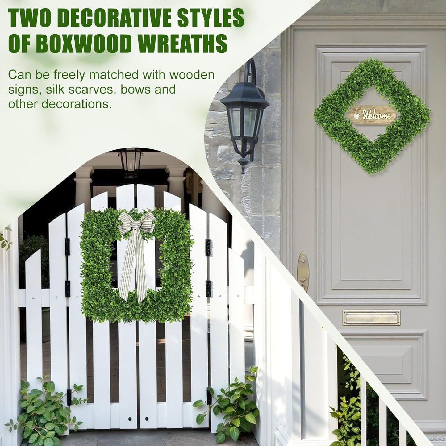 Artgar 20Inch Boxwood Wreath, Spring Wreaths for Front Door, Realistic Green Square Boxwood Wreath for Year-Round Decor, Artificial Summer Wreaths for Wedding Farmhouse Indoor/Outdoor Porch Decor