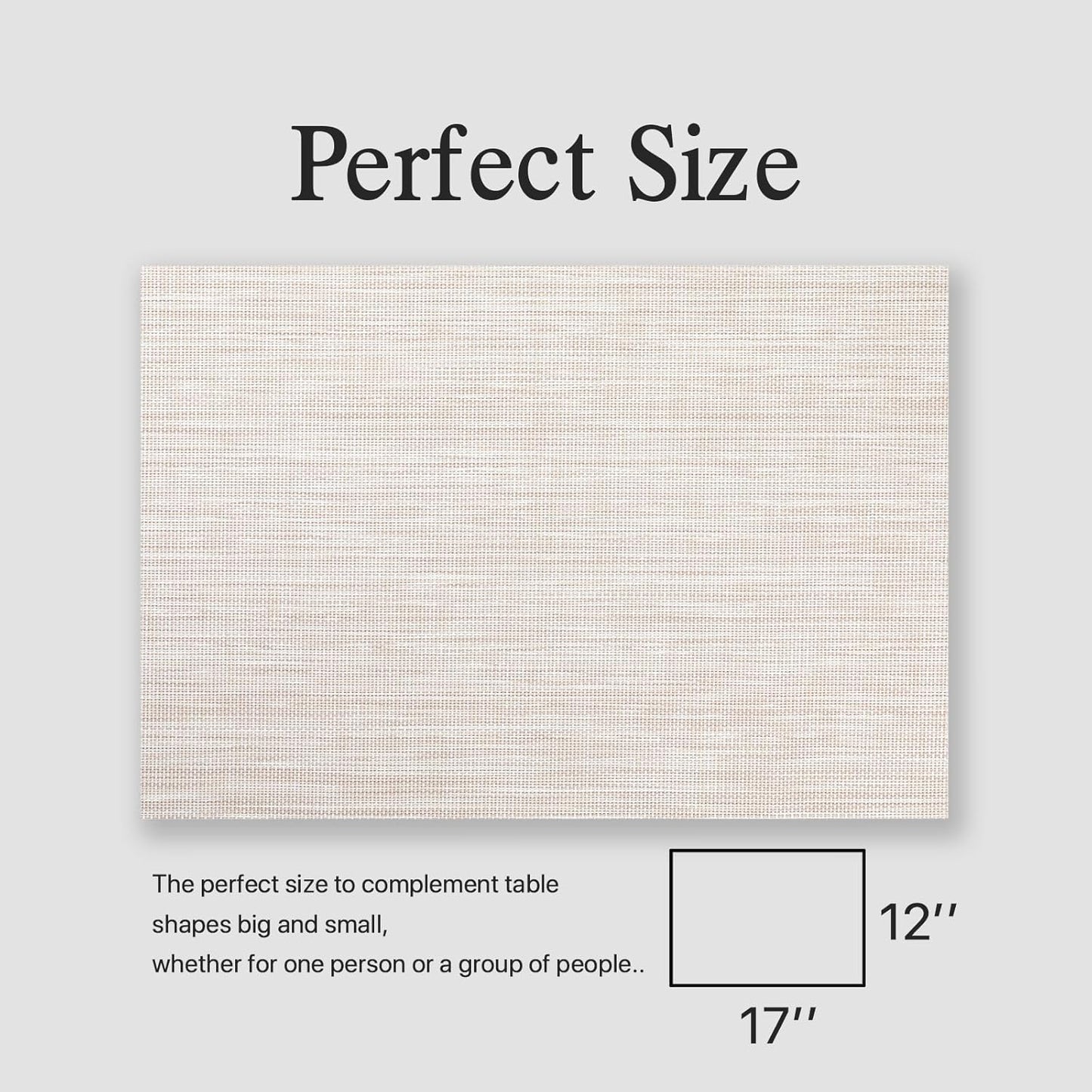 Placemats Set of 6 - Easy Clean Woven Vinyl Placemats for Dining Table, Indoor/Outdoor Place Mats, Washable PVC Table Mats（Beige）