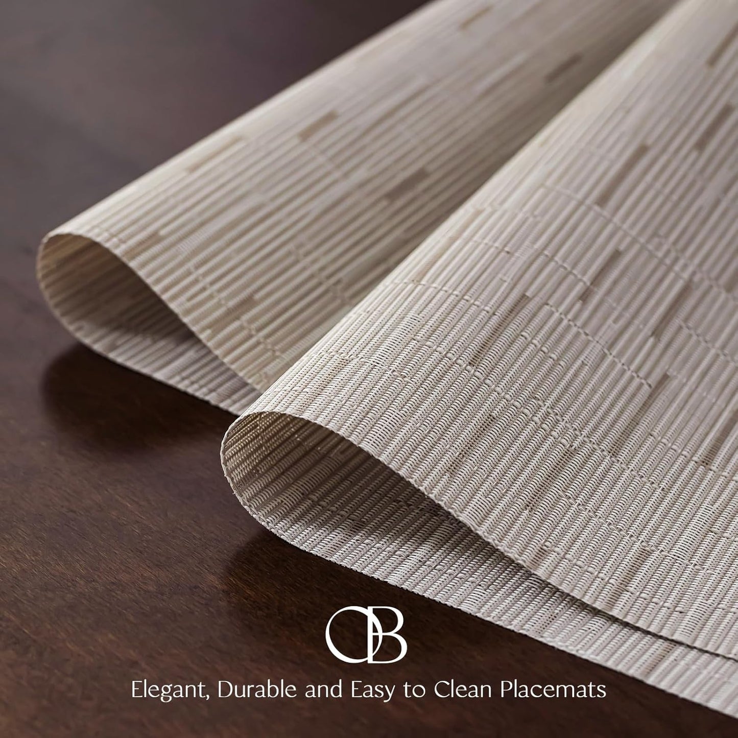 Placemats Set of 6 - Easy Clean Woven Vinyl Placemats for Dining Table, Indoor/Outdoor Place Mats, Washable PVC Table Mats （Pale Beige）