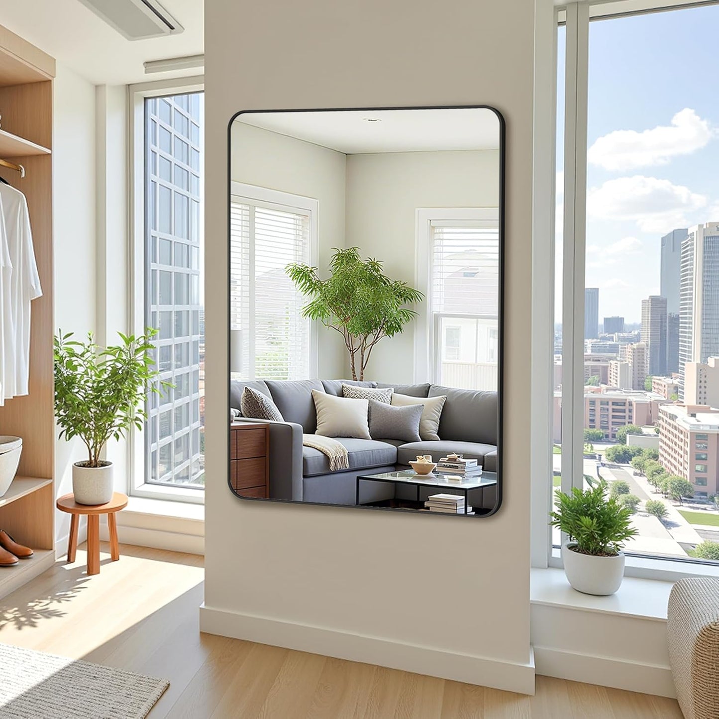 Bathroom Mirror 48" x 36", Large Rectangle Wall Mirror, Black Metal Frame Wall Mounted Mirrors for Bathroom, Vanity, Bedroom, Entryway Decor(Horizontal/Vertical)