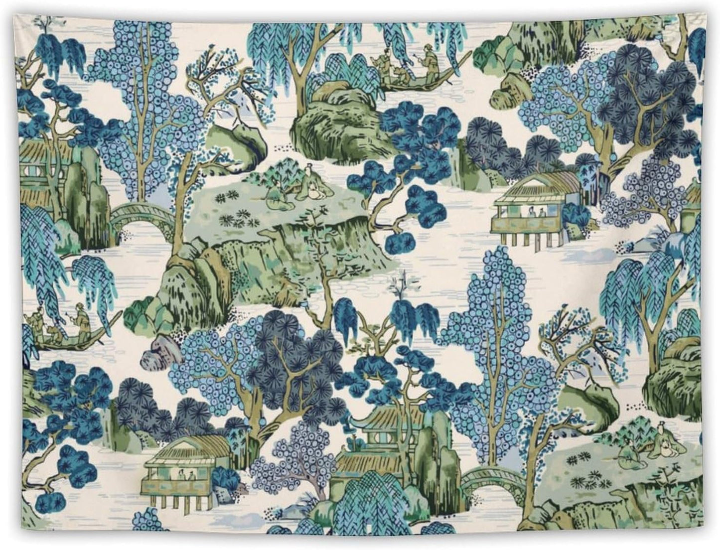 Chinoiserie Tapestry,Asian Watercolor Abstract Art Tapestry,Asian Japanese Wall Tapestry, Nature Landscape Tapestries for Bedroom Living Room Decor 60"x50"