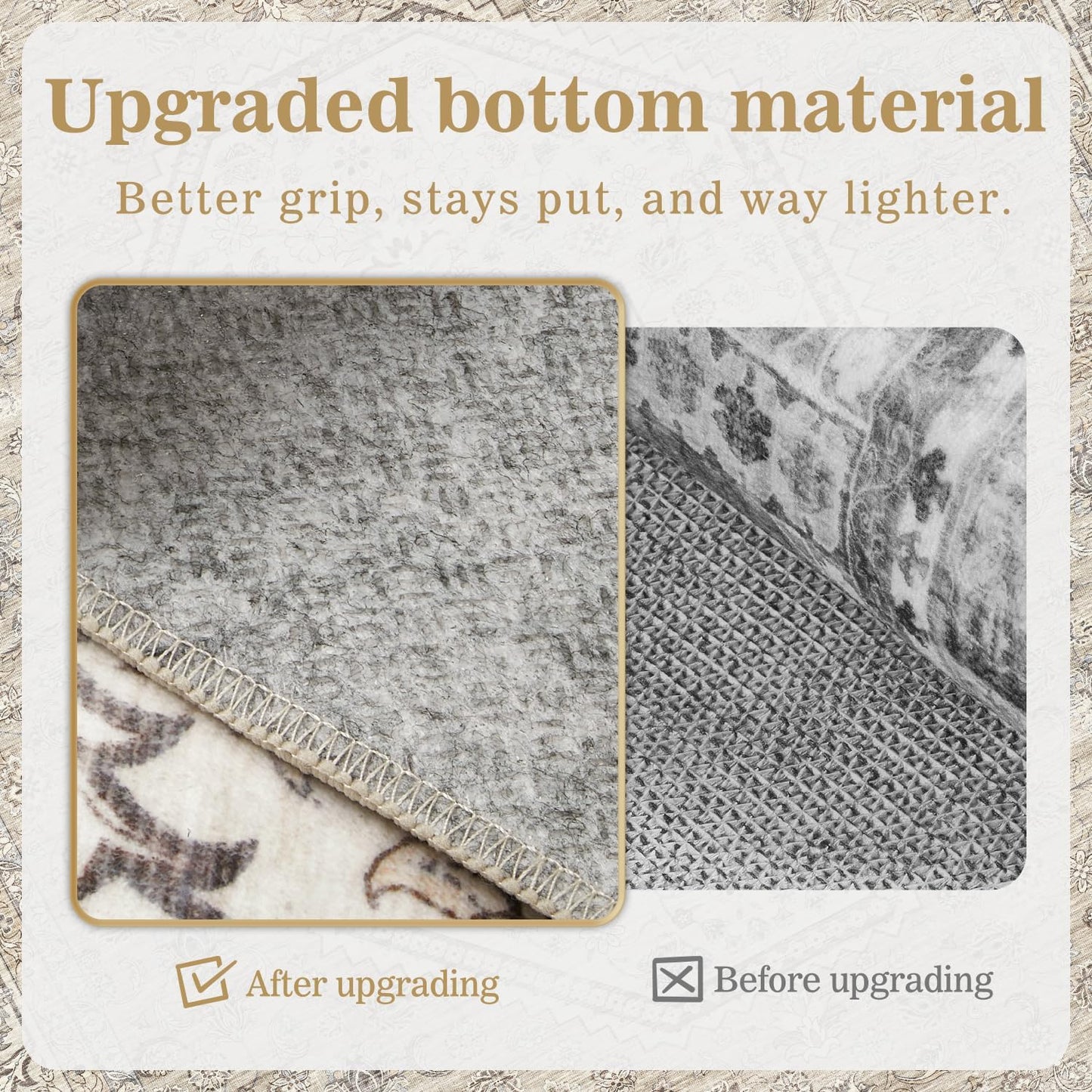 DCX Machine Washable Brown and Beige Area Rug 5x7, Non Slip Stain Resistant Vintage Floral Rug for Living Room Bedroom Nursery, Soft Low Pile Large Carpet