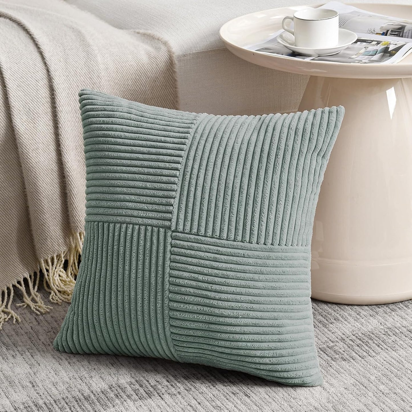 Fancy Homi 2 Packs Grey Blue Decorative Throw Pillow Covers 16x16 Inch for Couch Bed Sofa, Rustic Farmhouse Boho Home Decor, Soft Corss Patchwork Corduroy Textured Square Cushion Case 40x40 cm