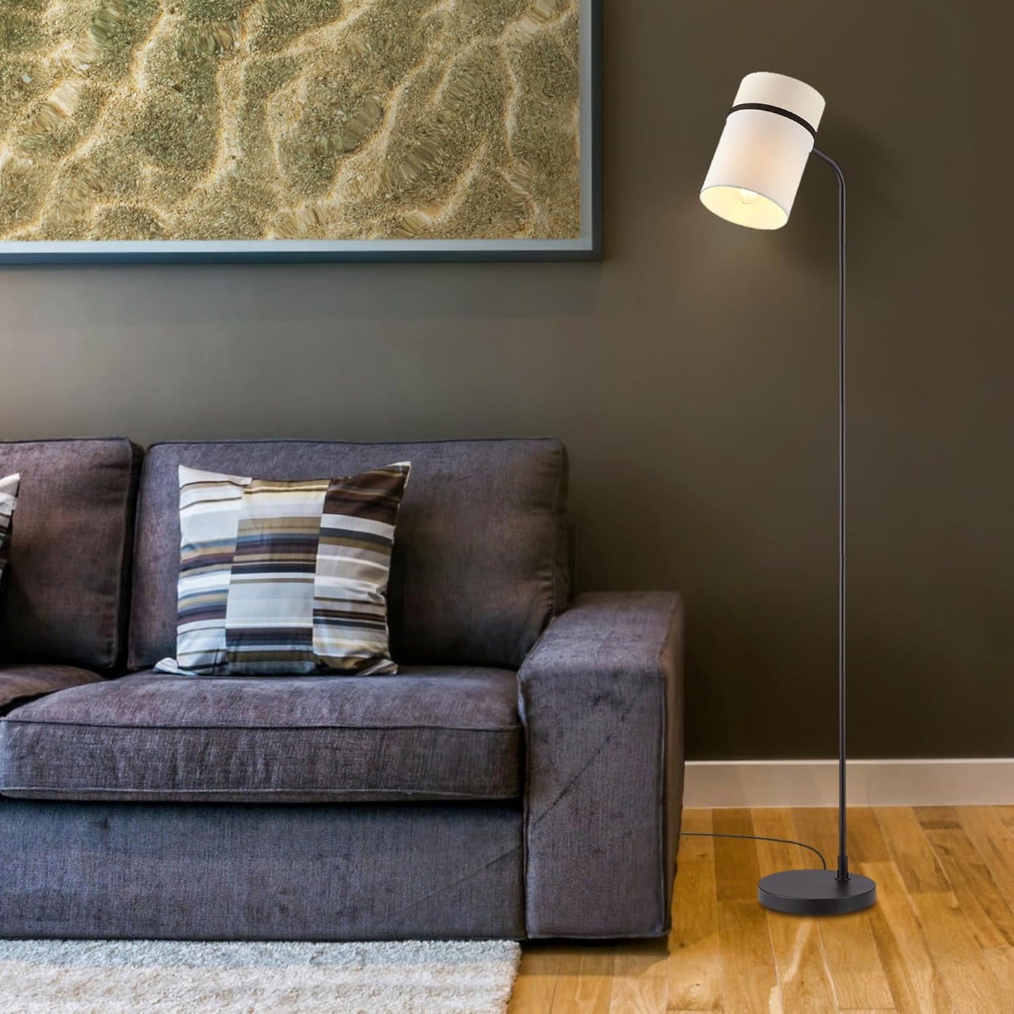 GLOBE Electric 61000145 62" Floor Lamp, Matte Black, White Fabric Shade, in-Line of/Off Foot Switch, 6-Foot Black Cord, Reading Light, Bedroom, Living Room, Home Decor