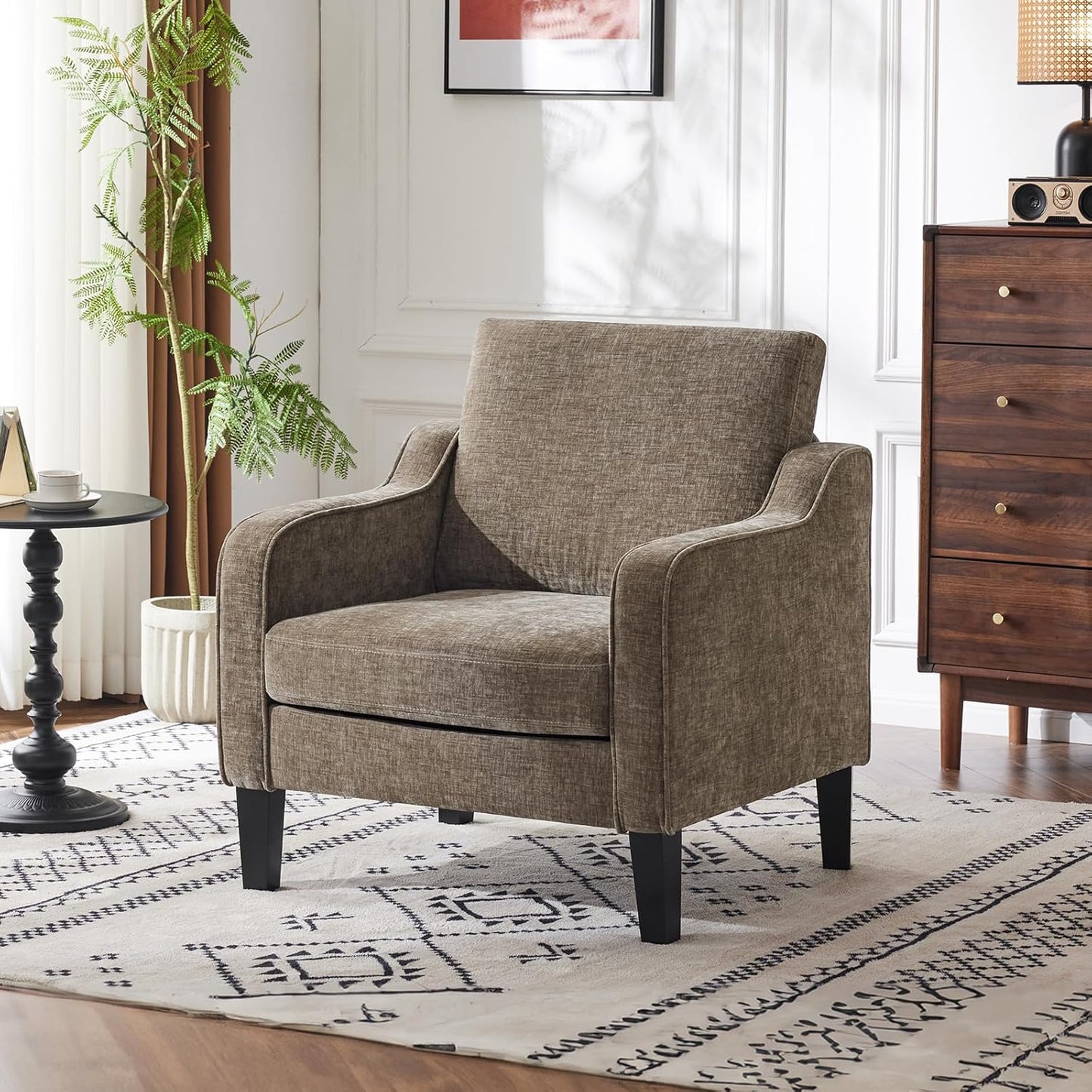 VINGLI Accent Chair for Living Room Chairs Light Brown Reading Chair for Bedroom Scooped Arm Chair Mid Century Modern Accent Chairs Upholstered Comfy Chair for Apartment, Waiting Room