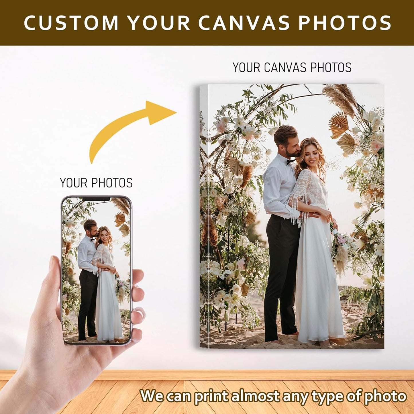 Custom Canvas Prints with Your Photos - Personalized Pictures Print, Customized Photo Gifts, Wall Art Poster Canvas Printing for Wedding, Family, Baby, Pets, Home Office Decor, Wrapped Frame 16x36