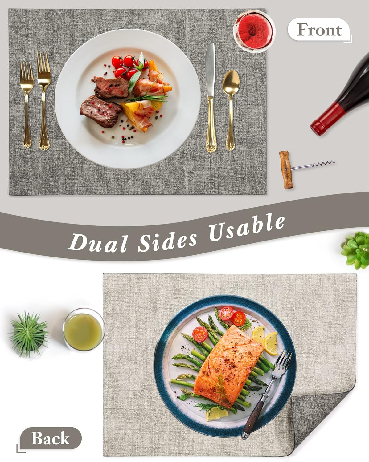 SUEH DESIGN Leather Placemats Set of 6 Reversible Table Mats Heat Resistant Waterproof No-Slip Place Mats for Dining Table Kitchen Parties