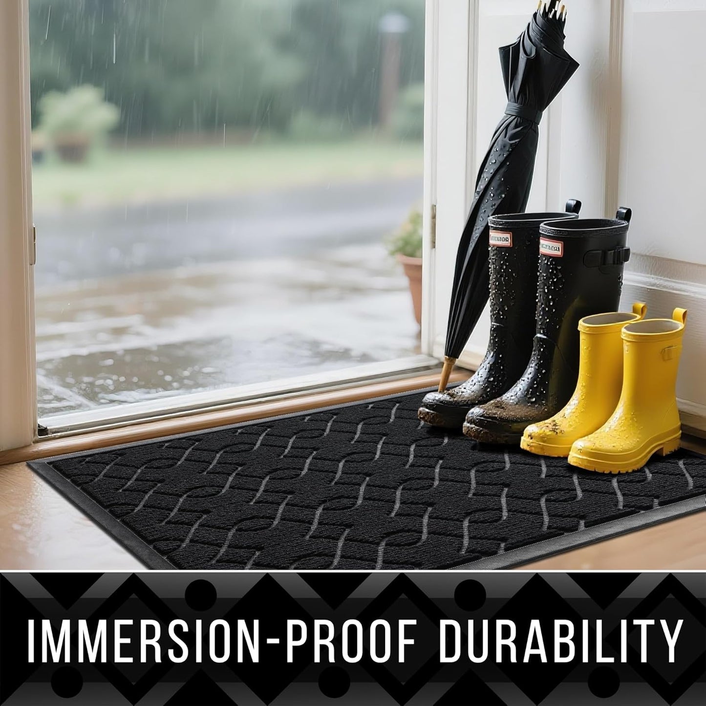 Yimobra Outdoor Mats for Front Door, All-Season Waterproof Door Mat Outside Entrance, All Weather Non-Slip Doormat, Stain and Fade Resistant, Easy Clean Patio Porch Indoor Entryway Mat, 29.5x17, Black