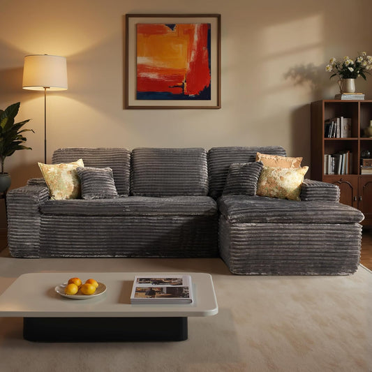 ovios 105” Modular Sectional Sofa with Thicken Seat Cushion, Cloud Couch with Deep Seat, Modern L-Shape Sofas Couches with Chaise,Upholstered Couches for Living Room Bedroom,Grey