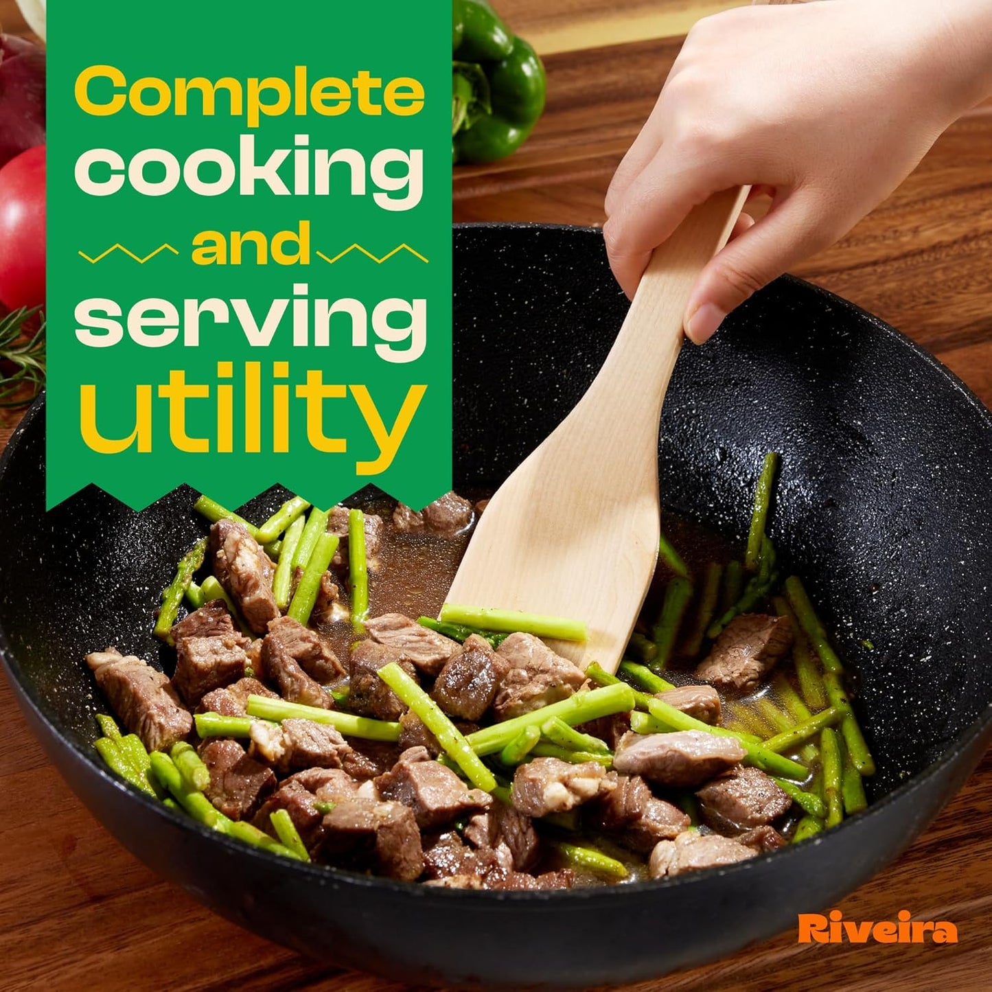 Riveira Maple Wooden Cooking Utensils Set of 6 Premium Non-Toxic Wooden Spoons & Spatula for Cooking