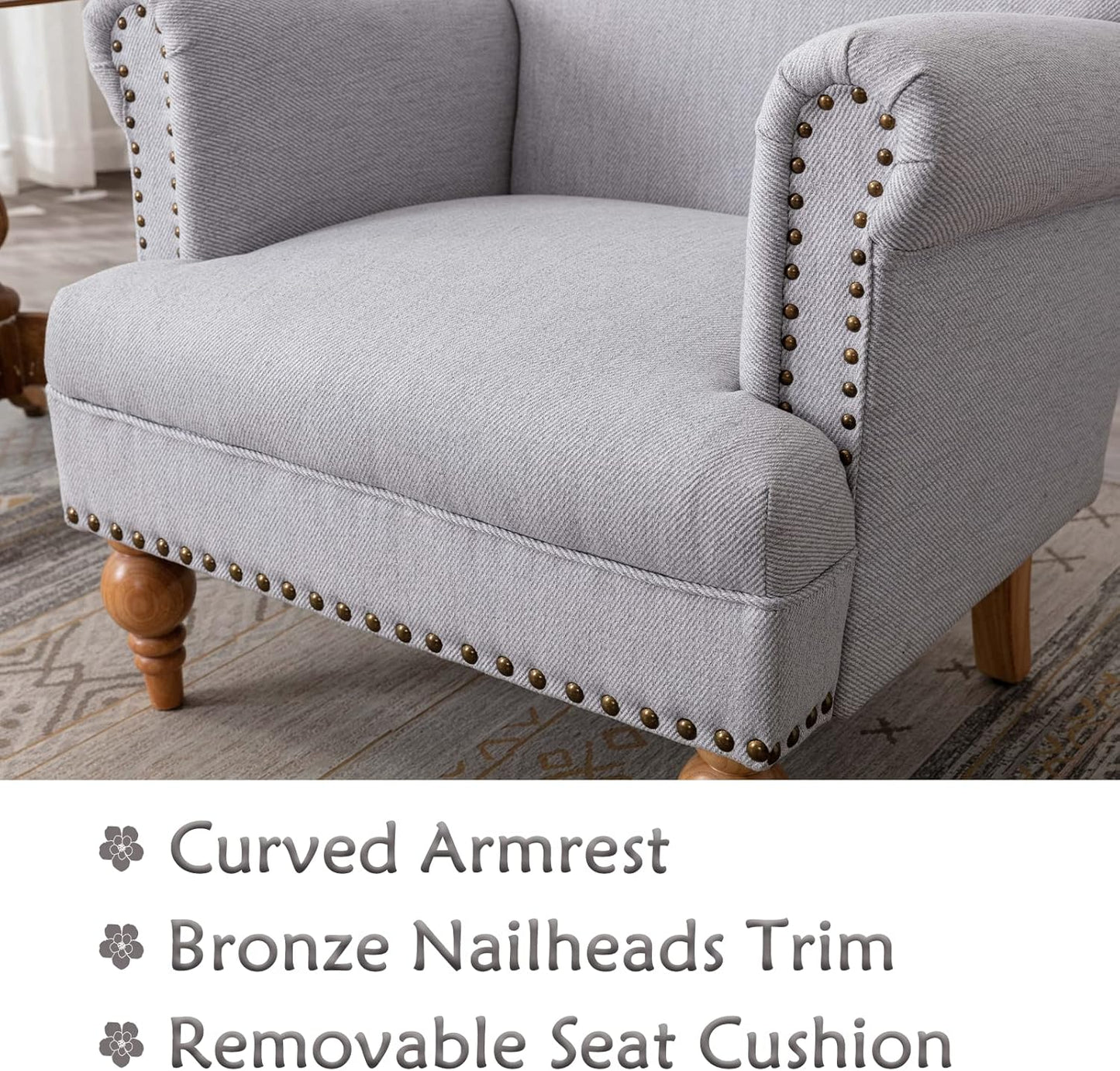 chairus Linen Accent Chair for Living Room Upholstered Mid Century Modern Single Sofa Chair with Solid Wood Legs Comfy Reading Chair Armchair for Bedroom/Office Room/Recption/Lounge, Grey