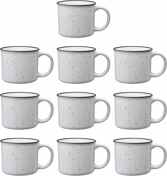 DISCOUNT PROMOS Ceramic Campfire Coffee Mugs 13 oz. Set of 10, Bulk Pack - Perfect for Tea, Espresso, Cappuccino, Hot Cocoa - White