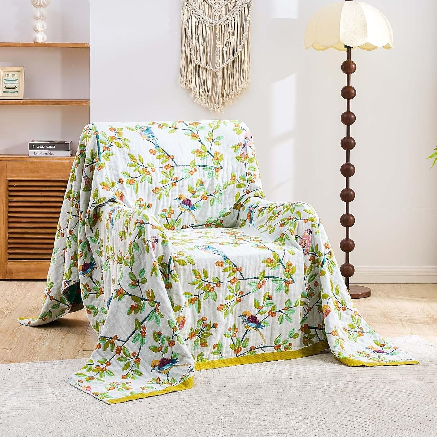 Boho Throw Blanket for Bed, 100% Cotton Soft Rustic Quilt Fall Blanket, 80"x90" Floral Printed Farmhouse Decor Bed Blankets, All Season Rustic Reversible Bohemian Throw Quilt