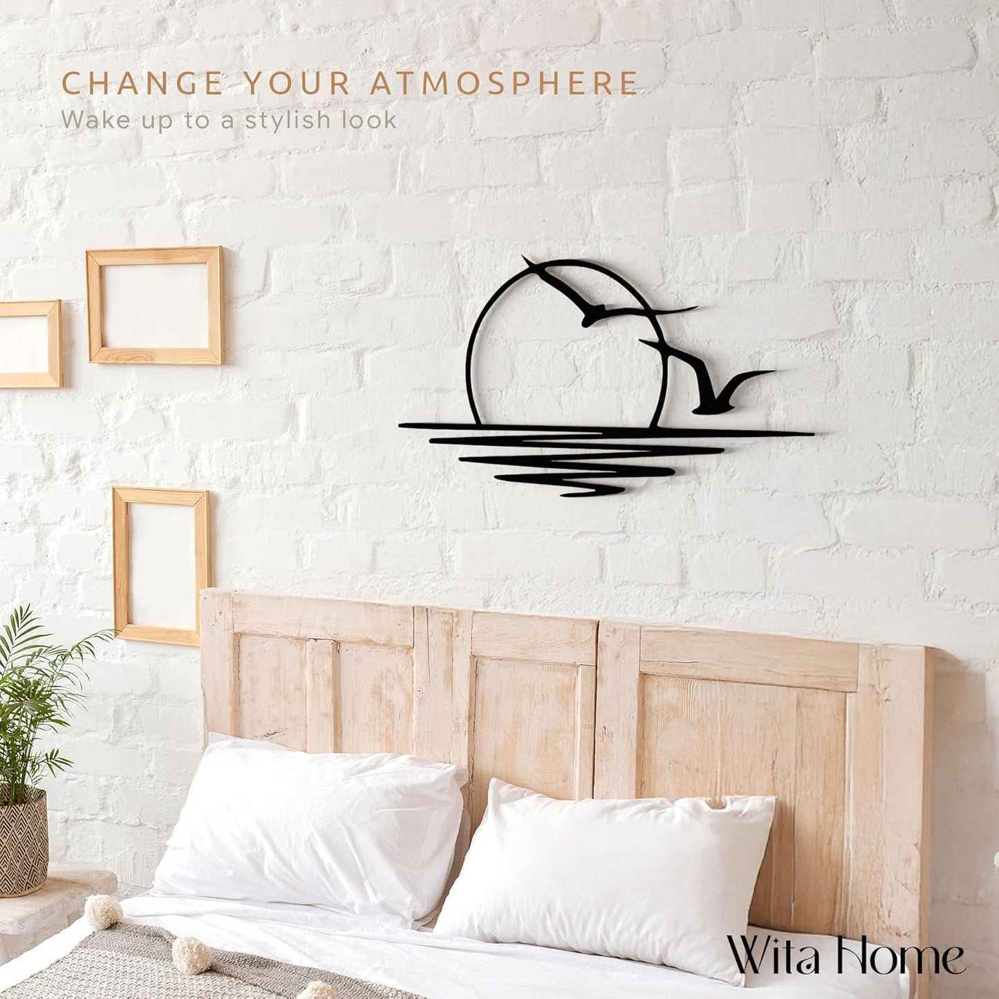 Wita Home Sunset with Seagulls Metal Wall Mounted Art, Handcrafted Metal Home Decor with Static Powder Coating, Eye-Catching Addition to Living Room Decor, Modern Beach Decor for Indoor and Outdoor Spaces, Perfect Housewarming Gift (32 x 16 inches)