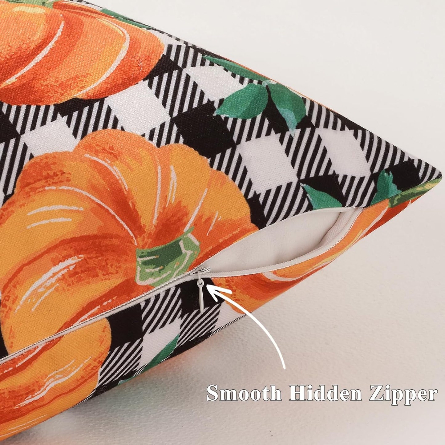 decorUhome Fall Orange Pumpkin Decorative Throw Pillow Covers 18x18 Set of 2, Buffalo Plaid Check Farmhouse Cushion Covers for Autumn Harvest Couch Sofa Bed Home Decor