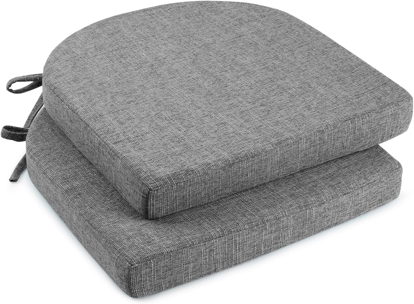 downluxe Indoor Chair Cushions for Dining Chairs, Soft and Comfortable Textured Foam Kitchen Chair Pads with Ties and Non-Slip Backing, 16" x 16" x 2", Dark Grey, 2 Pack