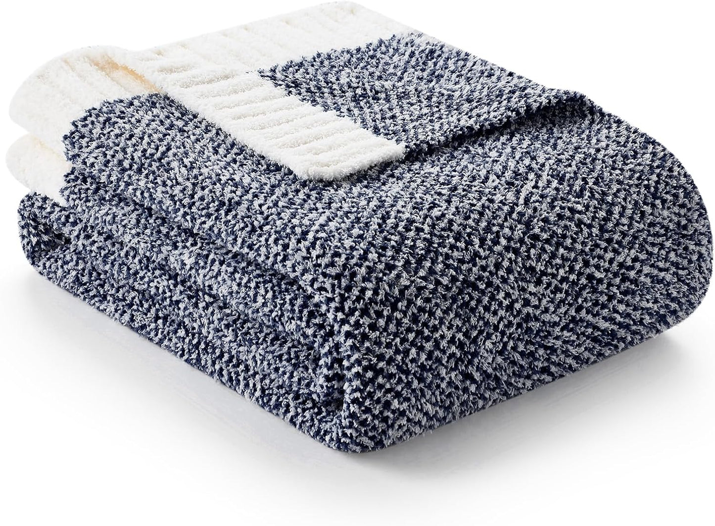 Snuggle Sac Navy Throw Blanket for Couch, Oversized Throw XL Super Soft Warm Blankets Cozy Knit Fuzzy Lightweight Throws for Sofa, Bed, Living Room, Heather Navy, 50x70 inches